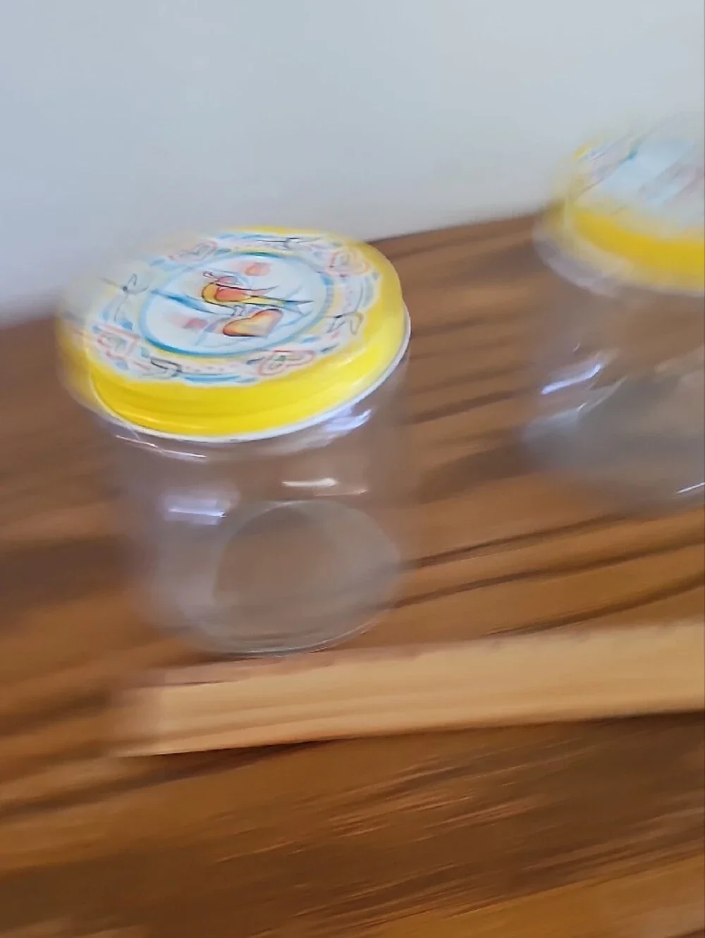 Set of 2 Vintage Clear Glass Jars with Yellow Decorative Lids Tote 8